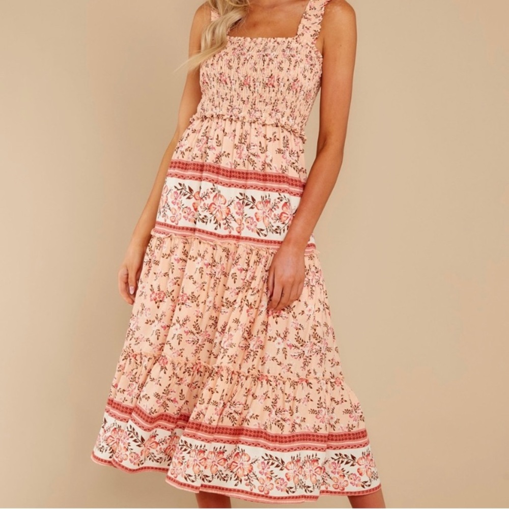 Swing Into Spring Peach Floral Print Dress